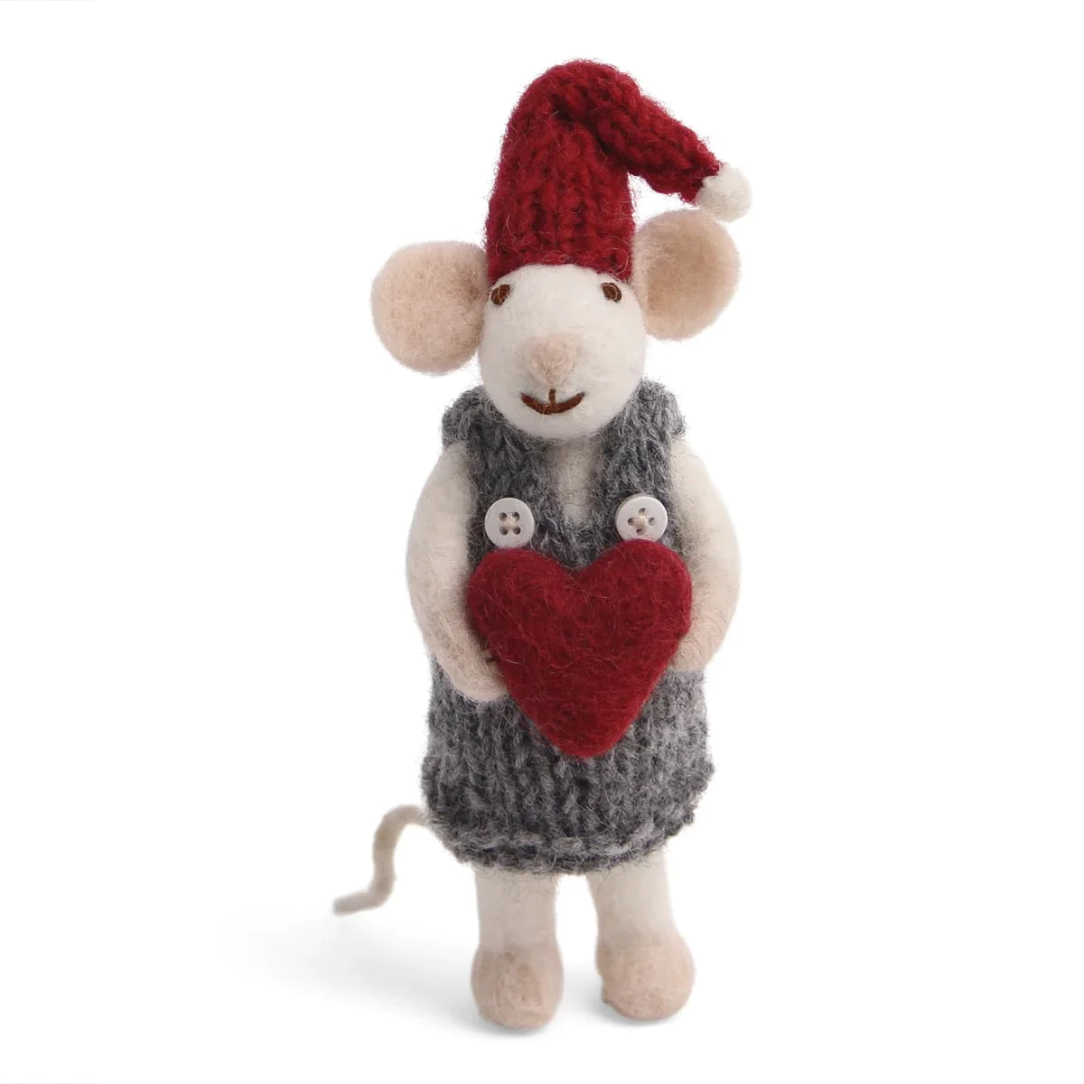 Christmas Figurine - Winter Mouse Girl (Small) with Heart (White)